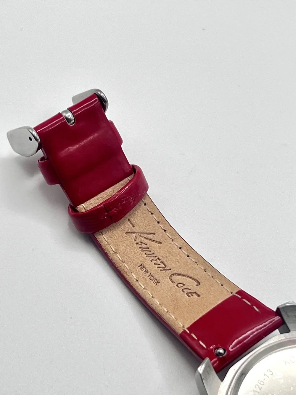 Kenneth Cole Women's Silver Dial Watch with Red Patent Leather Strap